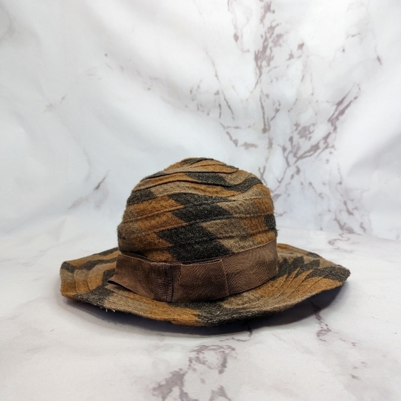 Vintage Wool Hat Floppy 40s 50s Bow Brown Tan Union Made Cloche United Hatters - Picture 1 of 11
